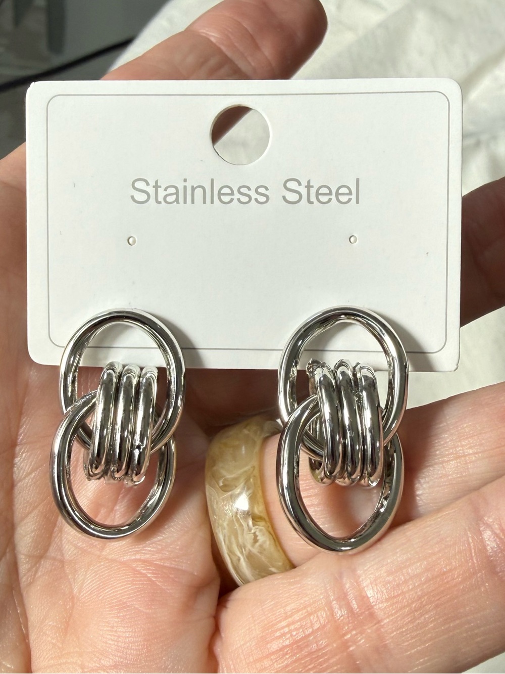 Silver Linked Hoop Drop Earrings